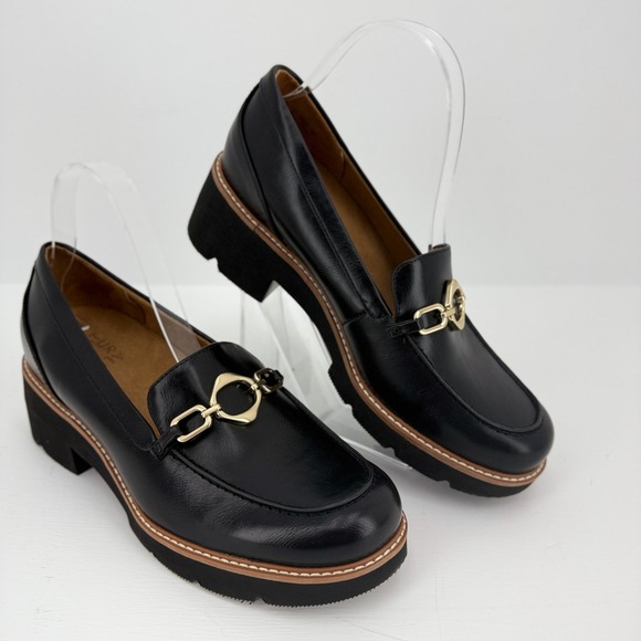 Naturalizer Cabaret Black Lug Sole Horsebit Loafers Womens 8.5W Wide Width